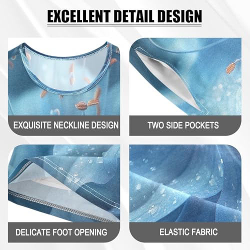 ALAZA Blue Flower Blossom Pajamas Set Short Sleeve Cotton Sleepwear Summer Pjs 2 Piece 5-14Y4