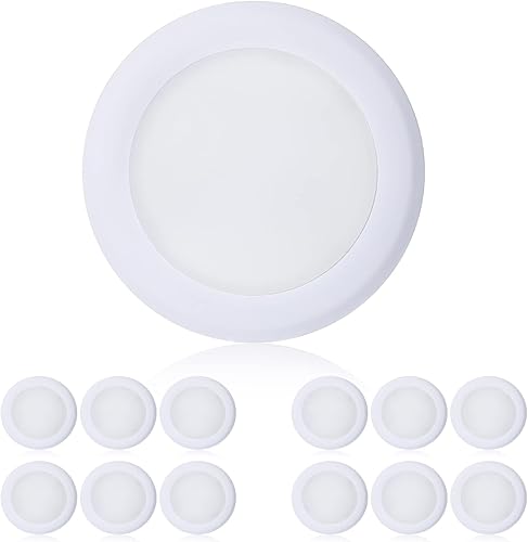 TOPELER Paquete de 12 luces LED de techo de montaje en superficie, luz LED de disco de montaje empotrado regulable de perfil bajo de 6 pulgadas, se