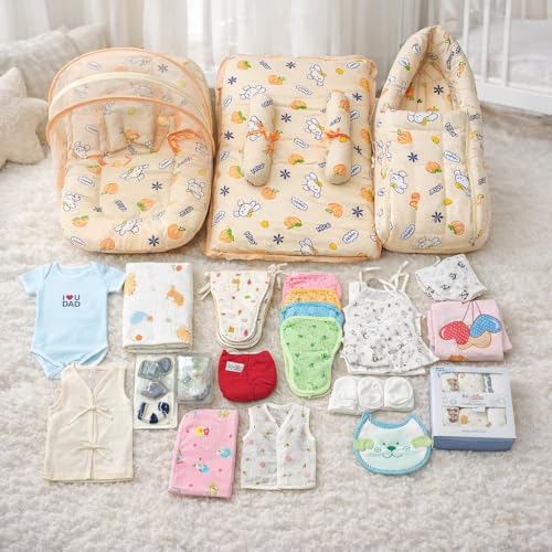 Image of BABY STATION 70 in 1 Premium Newborn Baby Bedding Essentials | Complete Hospital Kit Combo | Daily Needs Baby Gift Set (Pack of 70) (0-6 Months)