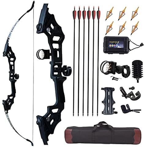 Knixxo Archery 51" Takedown Recurve Bow and Arrows Set for Adults,Right Hand Practice Kit with 6pcs Real Feather Carbon Arrows for Beginner 40lb,Black Cover
