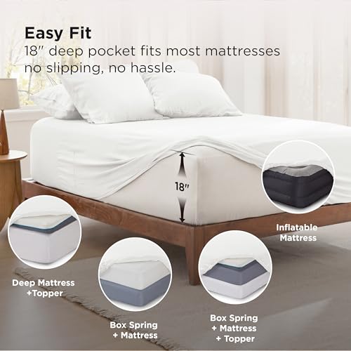 Image of Bedsure Deep Pocket Queen Sheets, 6 Piece, Prewashed Ultra-Soft, 18-inch | Extra Deep Pocket, Breathable, Secure Fit, Hotel Luxury Bedding, Dual Side Pockets, Fade Resistant, For Air Mattress