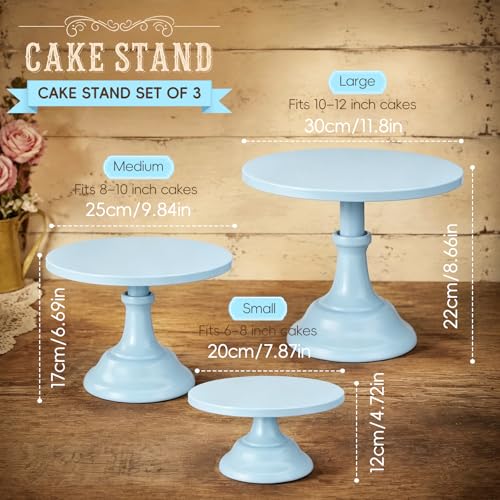 3 Pcs Metal Cake Stand, Cake Pop Stand Set of Disc Diameter 8" 10" 12", Tall Cake Stands for Dessert Table, Perfect Display for Wedding, Graduation Party, Birthday, Baby Shower, Decorations (Blue) by NIANDAIXIU - Image 2