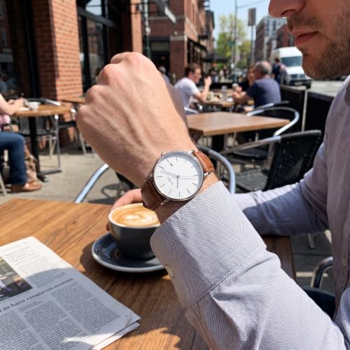 Image of BUREI Men's Fashion Minimalist Wrist Watch Analog Date with Leather Strap