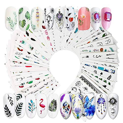 69 Blatt Nagel Sticker selbstklebende Tattoo Aufkleber Fingernägel Nagelsticker Blumen Wassertransfer Nageltattoo Abziehbilder nail Decals DIY Nail Art Dekoration (Blumen Wassertransfer) Cover
