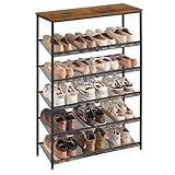 VASAGLE Schuhregal, Schuhablage, 6 Ebenen, große Oberfläche, verstellbare Gitterablagen, platzsparend für Eingangsbereich Flur, Metall, Industrie-Stil, vintagebraun-tintenschwarz LBS044KD01