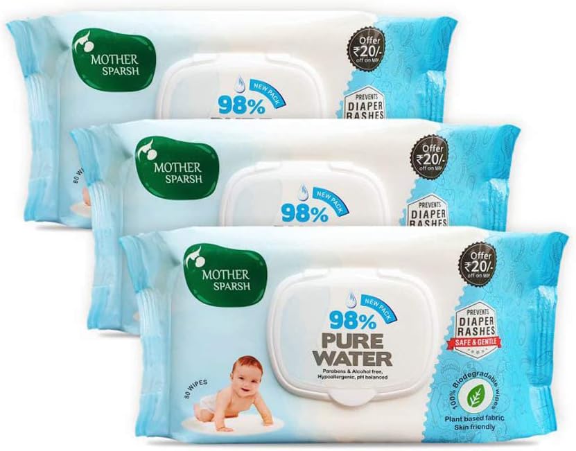 98% Water Based Scented Wipes Plant derived Fabric I mild Scented, 80 Pcs/Pack, Pack of 3