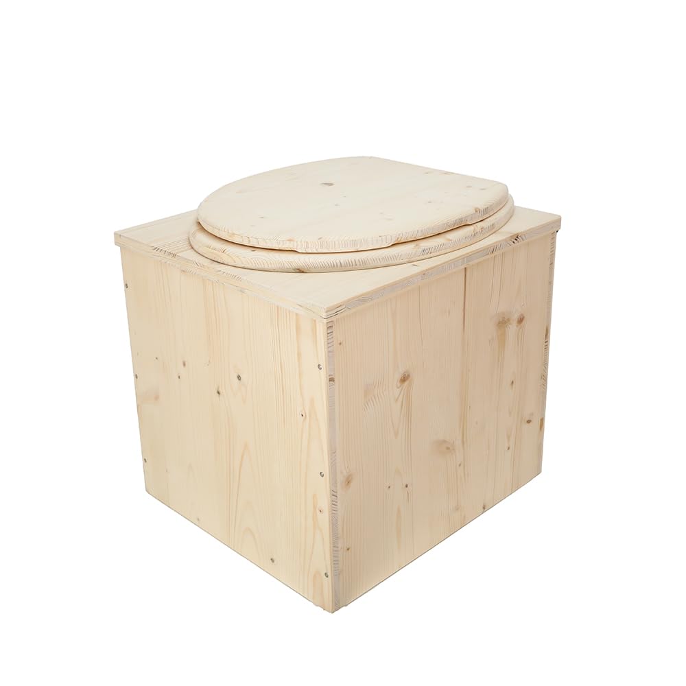 Toilette sèche en Bois avec Seau Plastique Alimentaire 20L et bavette de Protection INOX - Fabrication Artisanale Française - N1