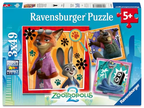 Ravensburger - Puzzle Enfant - Lot de 3 Puzzles 49 pièces - Une Nouvelle Mission/Zootopie 2 - Fille ou garçon dès 5 Ans - Puzzle de qualité supérieure - 3...