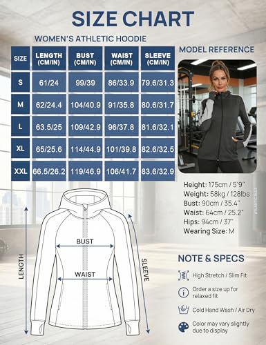 Wayleb Damen Laufjacke Sportjacke Langarm Trainingsjacke Kapuzenjacke Sweatjacke Atmungsaktive mit Daumenloch und Tasche Für Laufen Yoga Fitness Schwarz M
