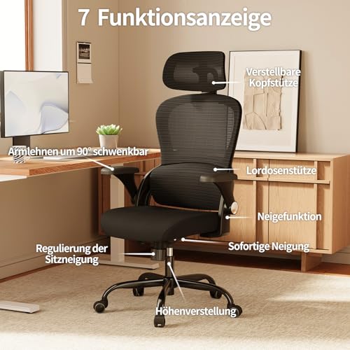 Image of TRALT Ergonomic Office Chair, Desk Chair with Adjustable Headrest, Height-Adjustable Office Chair, Office Chair, Ergonomic Desk Chair, Gaming Chair, 150 kg for Long Time, Black