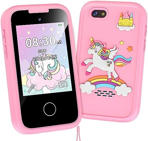 Kids Phone for Girls Toys, Unicorns Gifts for 3-10 Year Old Girls Boys Christmas Birthday Kids Toys, Touchscreen Toddler Learning Cell Toy Phone with Dual Camera, Game, Music Player, 8G SD Card (Pink)
