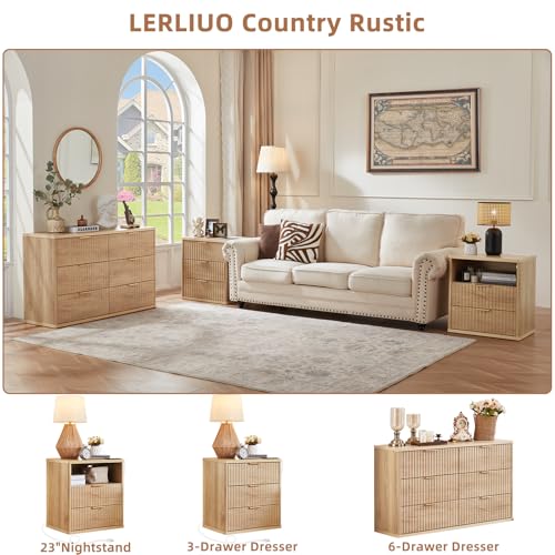 LEYAOYAO Fluted 6 Drawers Dresser Set of 2, 48" Wide Modern Chest of Drawers with Metal Handle, Natural Curved Profile Dresser TV Stand, Wooden Drawer Organizer for Bedroom, Living Room, Hallway