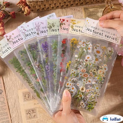 Image of FunBlast Polyethylene Terephthalate Kawaii Sticker Set - 4 Packets, 500+ Stickers for Kids, Nature Vintage Sticker, Leaves Flower for Self Adhesive, Japanese Style Sticker (Multicolor, Paper, 9.5 cm)