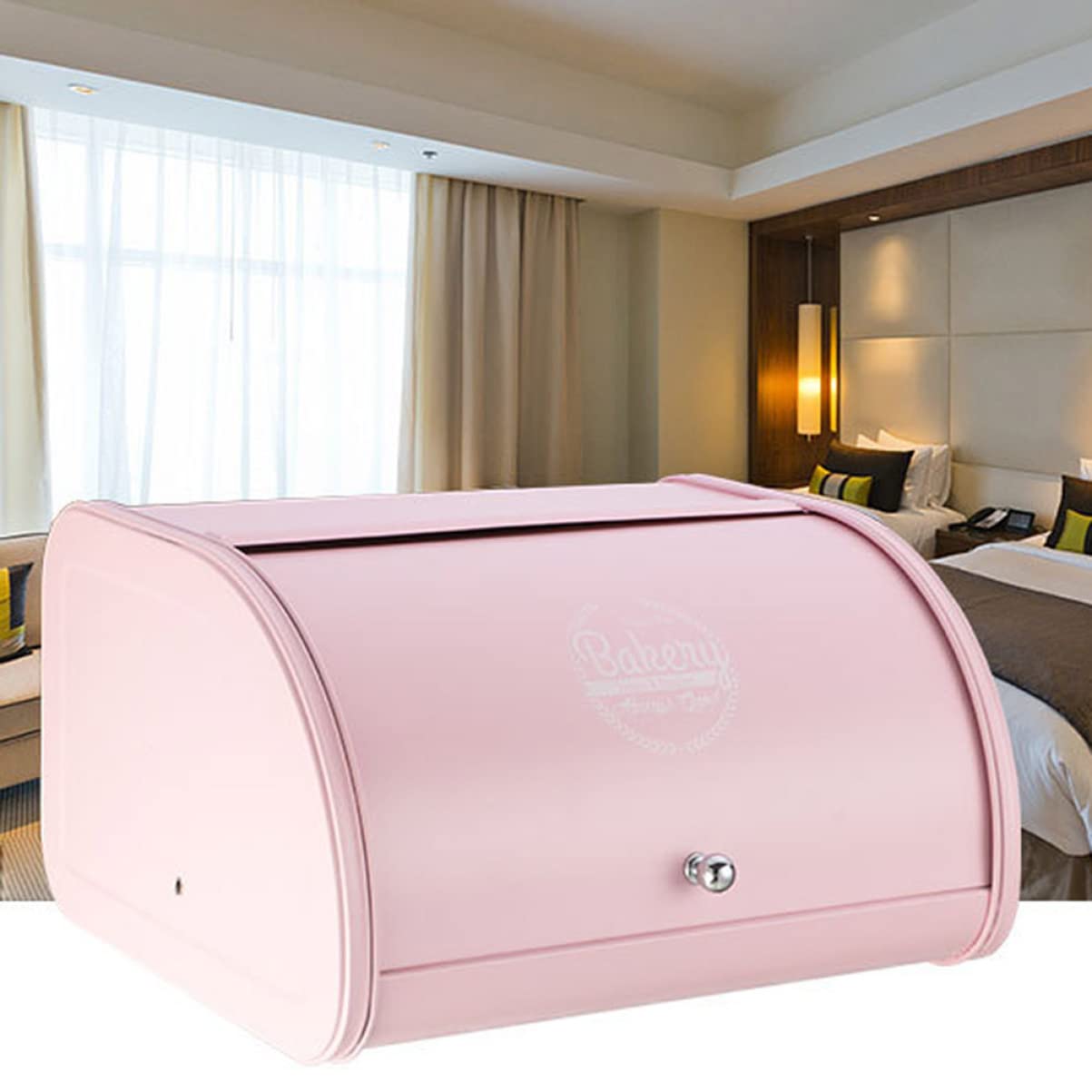 Pratico portapane in rosa con coperchio arrotolabile, per cucina e casa, antiruggine, buona ventilazione per il pane