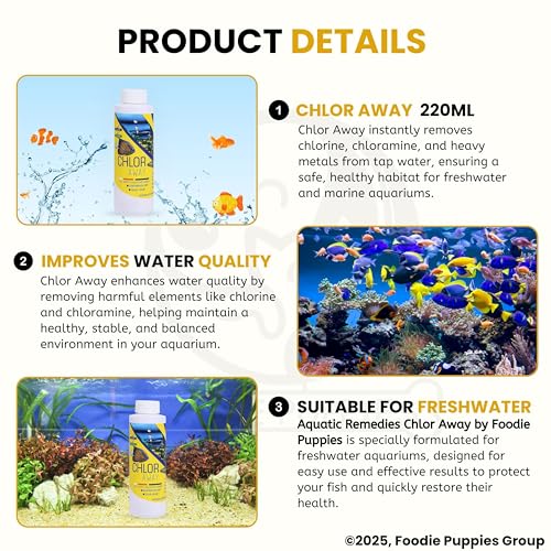 Image of Foodie Puppies Aquatic Remedies Chlor Away - 220ml (Pack of 2) | Suitable for Fresh Water and Salt Water | Chlorine and Chloramine Remover | Aquarium Water Conditioner, with Free Key Ring