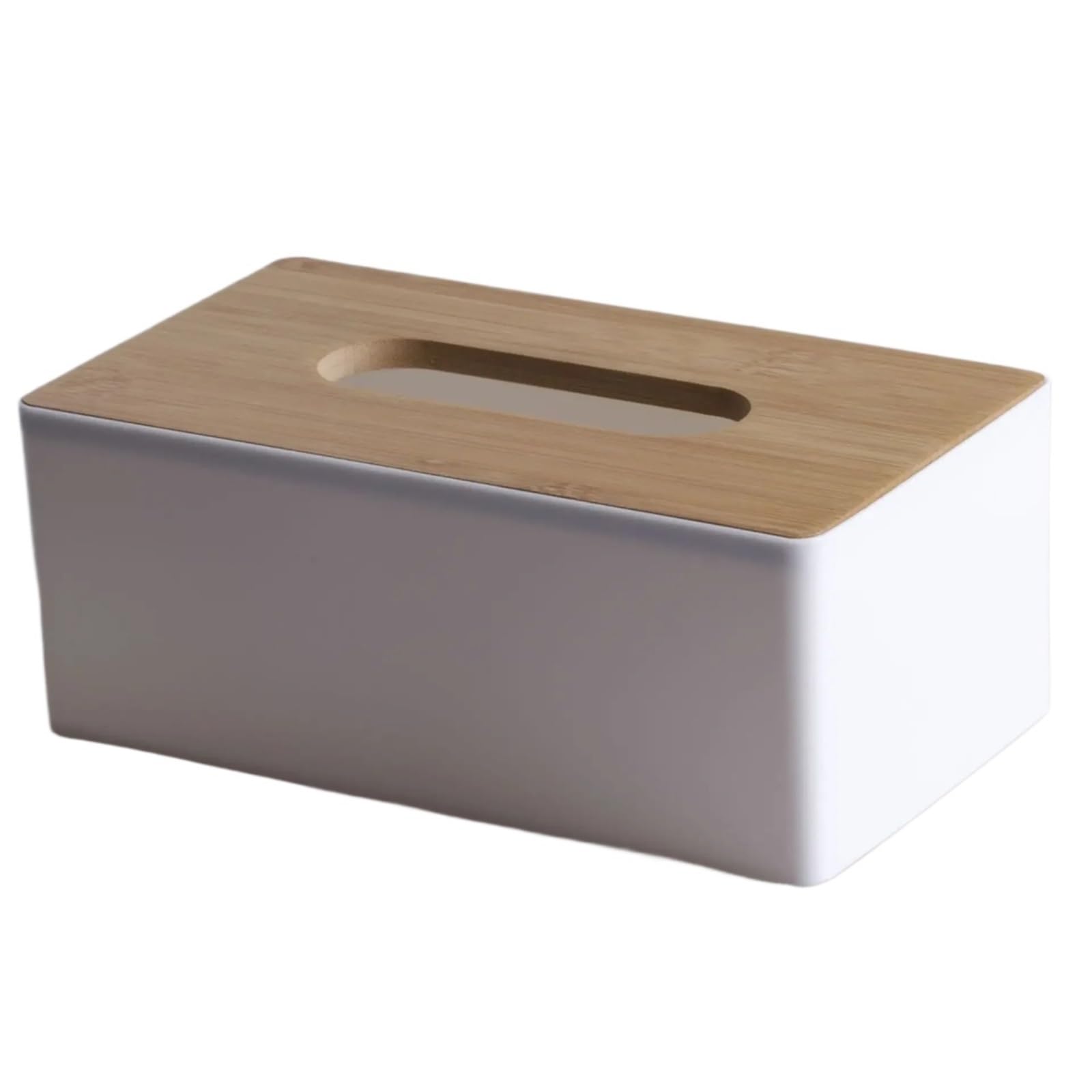 1 Pcs Square Napkin Holder Container Wet Tissue Paper Dispenser Case Modern Home Plastic Tissue Box Wooden Lid(White)