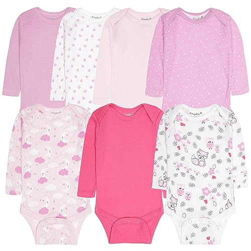 Image of EVERYDAY KIDS 7 Pack Baby Bodysuits for Girls; 100% Soft Cotton Baby Girl Bodysuit; 3 Sturdy Snaps for Diapering