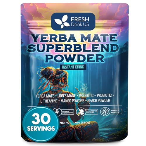 FreshDrinkUS, Premium 11.6oz (330g) Yerba Mate Super Blend Powder – Plant-Based Instant Drink Mix – Smooth Taste, Easy-Mix Daily Beverage