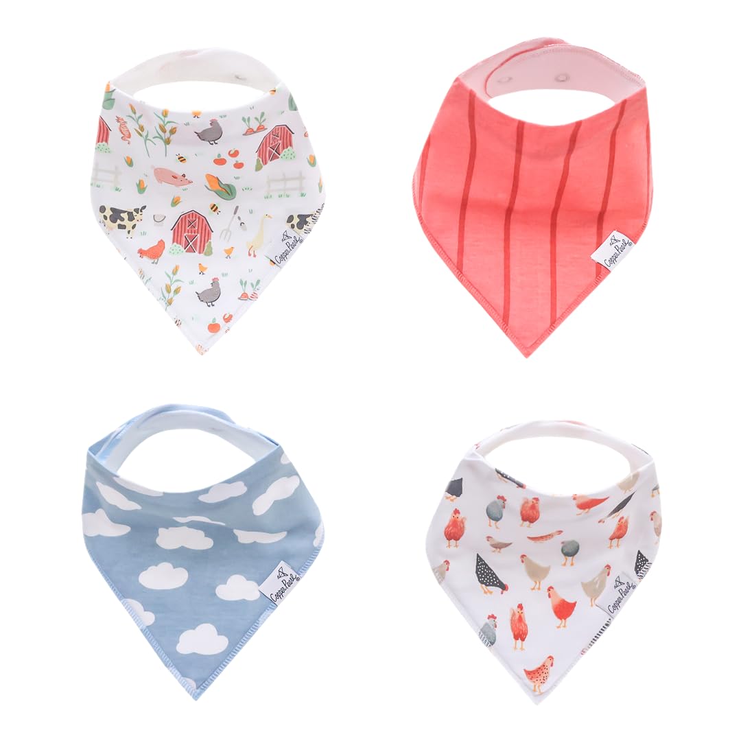 Copper Pearl 4 Pack Soft Cotton Baby Bibs for Drooling and Teething, Absorbent Drool Bibs for Baby Girl and Boy, Adjustable to Fit Newborns to