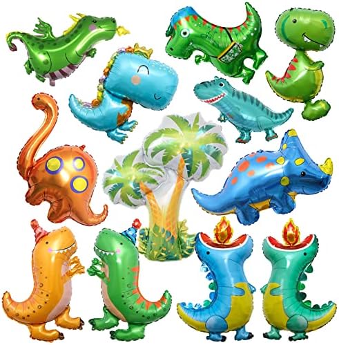 12Pcs Baby Dinosaur Balloon Set, Kids Dinosaur Birthday Party Supplies, Jungle Dinosaur Themed Birthday Party Balloon Decorations, Big Cute Dinosaur Foil Balloons for Boys Girls Birthday Baby Shower