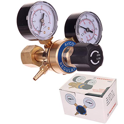 TC TECHNIC Druckminderer für Argon Kohlendioxid Gasregler geeignet für Mig Mag Wig Schweißen 2 Manometer Sicherheitsventil max. Durchflussmenge 35 l/min Eingangsdruck 315 bar