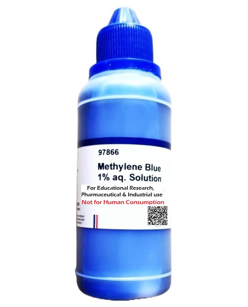 SRL Methylene Blue 1% aq. Liquid Solution, 125ml, Storage: Room Temperature, Shelf Life: 60 Months for laboraotry and industrial use.