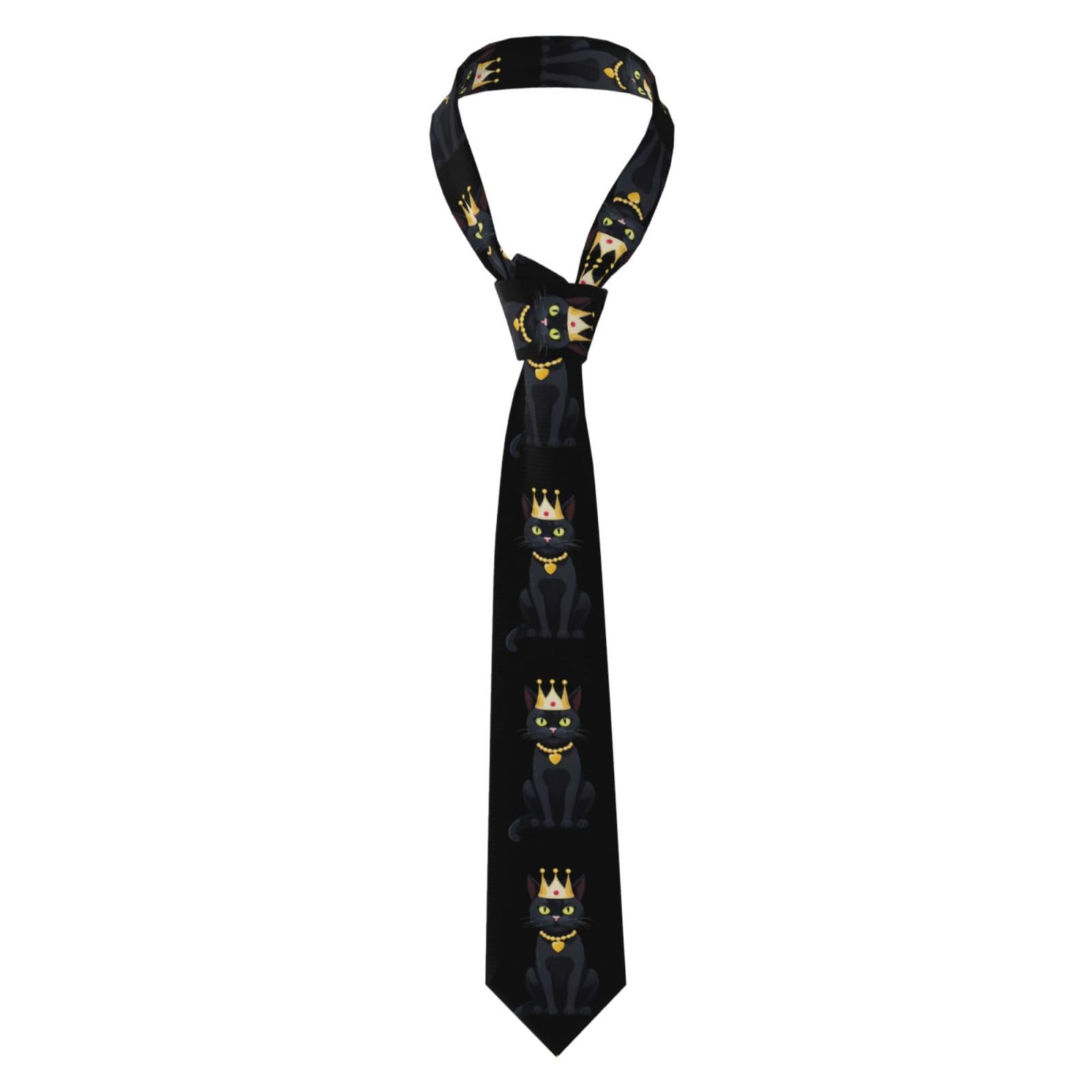 Whjshop Men's Black Necktie Cat Wearing A Crown Prints For Business, Daily, Work, Birthday, Wedding, Party, Banquet, Gift