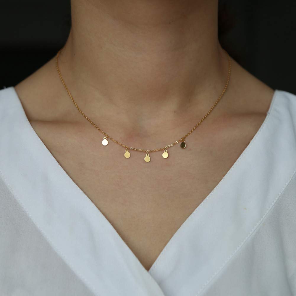 Collana con ciondolo per donna, collana con ciondolo a pois rotondi geometrici minimali ed eleganti, in argento sterling 925, design semplice con piccolo disco, colore oro, delicato collare