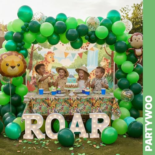 Image of PartyWoo Green Balloons 65pcs 12 Inch Light Lime Dark Emerald Hunter Forest Metallic Green Gold Confetti Balloons for Baby Shower Wedding Engagement Jungle Woodland Birthday Party Decorations