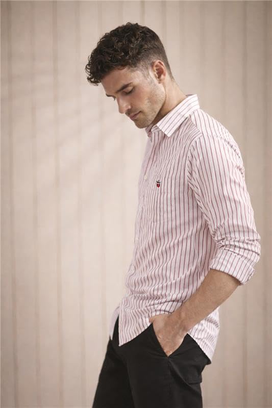 Image of Louis Philippe Men's Slim Fit Signature Oxford Easy Care, Natural Stretch Full Sleeve Stripe Casual Shirt