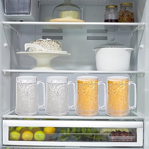 Fasmov Freezer Beer Mugs, 4 Pack Clear Double Wall Gel Frosty Ice Mugs with Gel, Plastic Beer Mugs with Handles for Freezer, Parties and Gifts, 16oz - Image 6