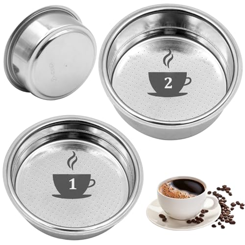 Scettar 2 Pezzi 51mm Filtri da Caffè in Acciaio Inossidabile, 1Tazze 2 Tazze Cestello per Filtro Pressurizzato a Doppio Strato da Compatibile con le Macchine da Caffè Cecotec Ufesa Delonghi Breville