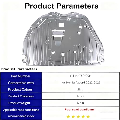 Image of 74114-T50-000 Engine Splash Guard Under Car Shield Cover Board Compatible with Honda Accord 2022 2023,Engine Splash Shield Guard Replaces 74114T50000
