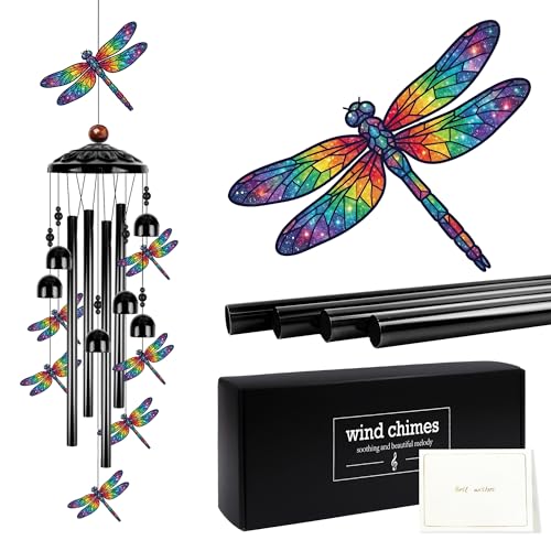 Dragonfly Wind Chimes for Outside Dragon Fly Metal Windchimes for Garden Patio Yard Decor Dragonfly Gifts for Women Mom Grandma