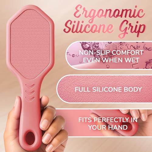 Silicone Foot Callus Remover - Nano Glass Foot File for Dead Skin and Cracked Heels - Callus Remover for Feet & Hard Skin - Ergonomic Foot Scrubber & Exfoliator for Soft, Smooth Feet - Pink