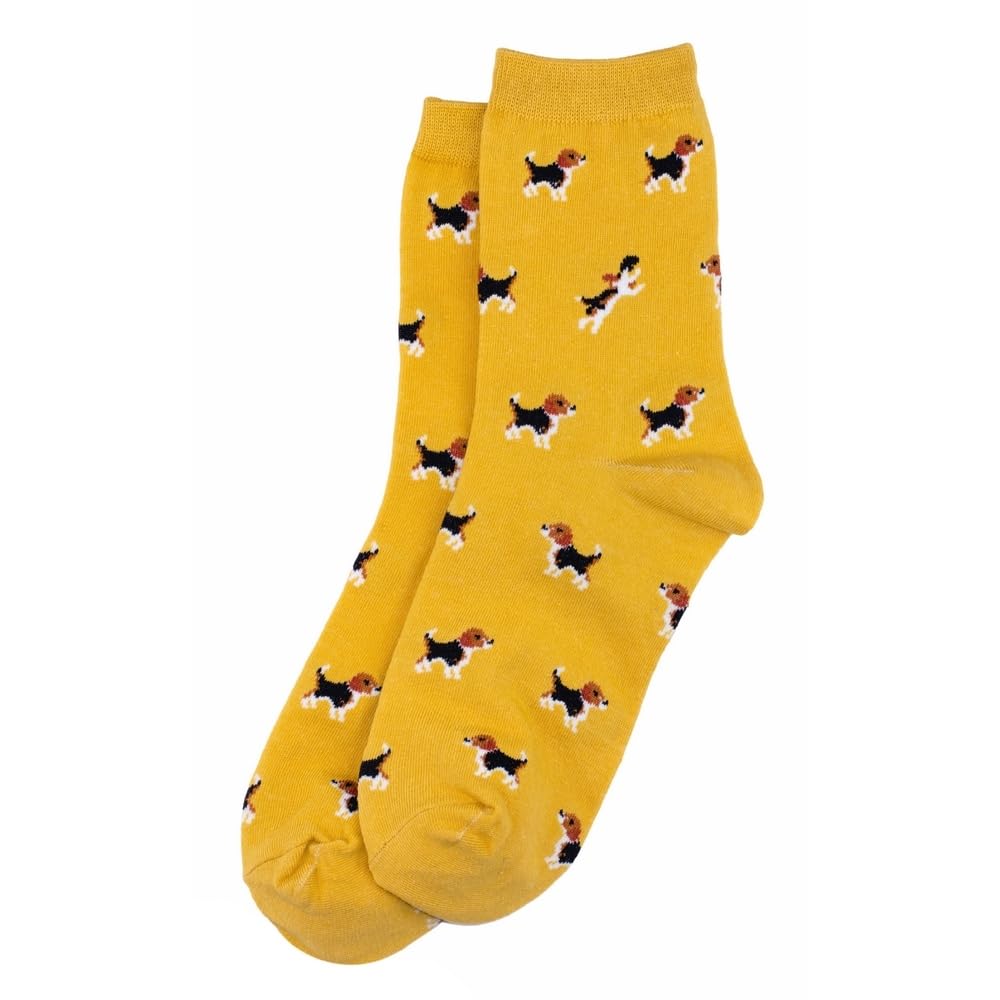 Joe Cool Women's Yellow Beagle Dog Socks For & Men - Novelty Animal Socks, Breathable Cotton Spandex Blend, Cute Dog Gift, One Size Fits Most (Uk 4-7 / Eu 37-40)