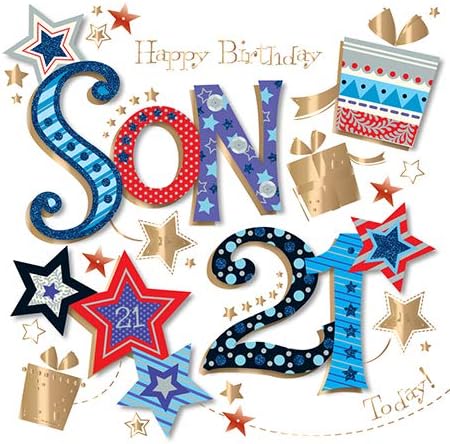 Son 21st Birthday Handmade Embellished Greeting Card By Talking Pictures Cards