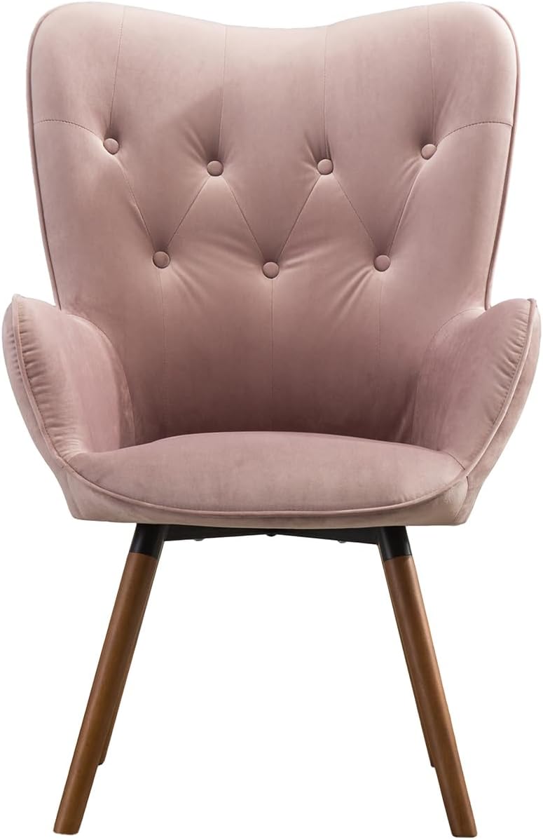 Contemporary Silky Velvet Tufted Button Back Accent Chair, Mauve Lounge Chair Living Room Furniture Casual Chairs