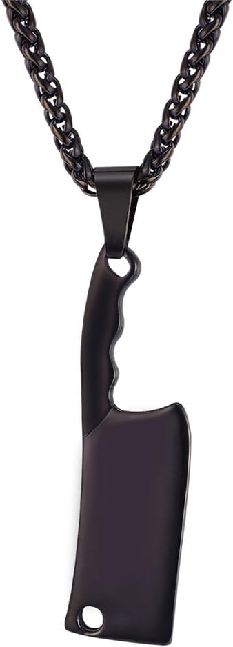 Punk Necklaces Stainless Steel 18K Gold Plated Large Hip Hop Dagger/Knife/Sword/Steampunk Gear/Large Razor Blade Pendant Necklace for Men Women, Chain 22-24 Inches