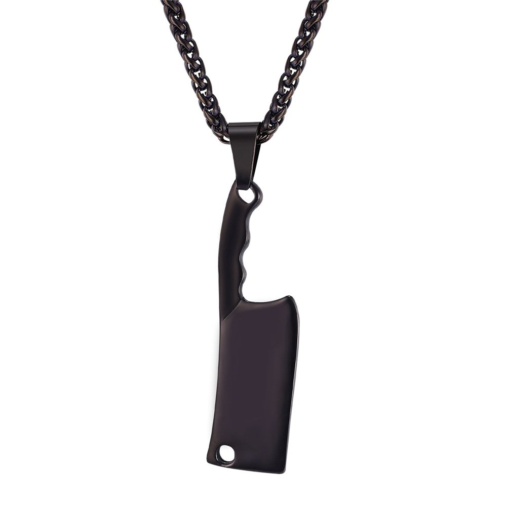 U7 Punk Necklaces Stainless Steel 18K Gold Plated Large Hip Hop Dagger/Knife/Sword/Steampunk Gear/Large Razor Blade Pendant Necklace for Men Women, Chain 22-24 Inches