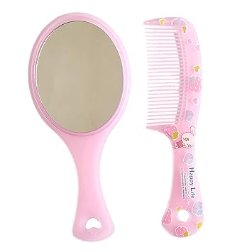 Saanvi_Hand Mirror with Comb Set for Women and Girls Gift for Girls, Pack of 1 (Pink)