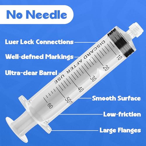 Image of 60mL Luer Lock Syringes without Needle - Syringe with Cap, Sterile Individually Sealed, Professional, Industrial & Personal Home Care, 10 Pack