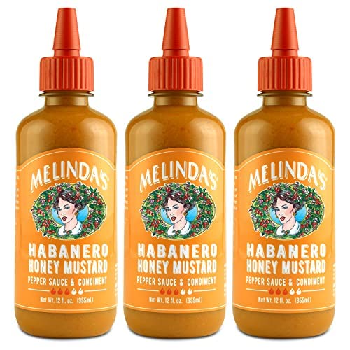 Melinda’s Habanero Honey Mustard - Habanero Hot Sauce with Fresh Peppers, Real Mustard - Gluten Free, Keto Hot Sauce - 12 oz, 3 Pack