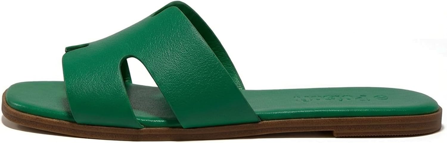 Women's Flat Sandals Square Open Toe Slide Sandal Slip on Comfortable Summer Shoes