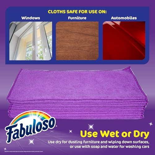 Image of Fabuloso Microfiber Cleaning Cloths, Purple, 13x13 in, 12 Count