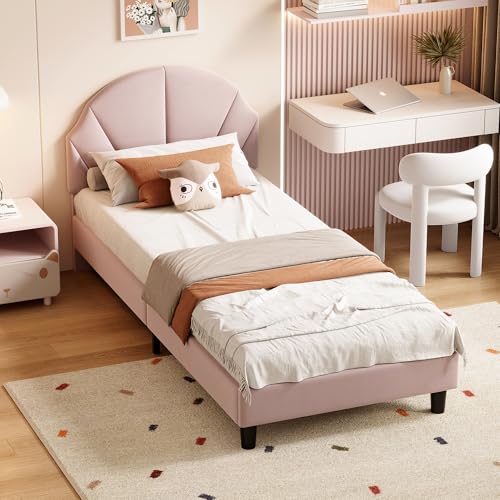 TIMORWTF Letto per bambini imbottito 90 x 200 cm, testiera regolabile in altezza, telaio letto per bambini con rete a...