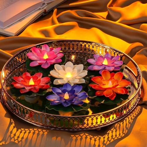 Image of coku 24 Pcs Floating Lotus LED Candles, Water Sensor Diya, 4 inch Multicolor Flower Lights, Water Activated Tea Lights for Diwali, Navratri, Durga Puja, Wedding, Pool, Urli Bowl, & Home Decor (Pack of 24)