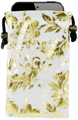 Cellet Eppii Elegant Drawstring Pouch for iPhone 3/3GS/4/4S - Cream/Gold Leaves