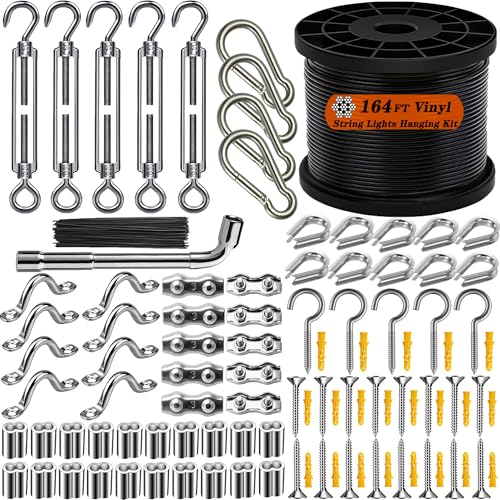 BRISBONN 164FT Outdoor String Light Hanging Kit - Vinyl-Coated 304