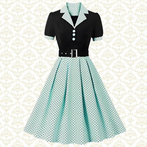 Tutukyle Robes 50's Vintage Rockabilly Femmes Manches Courtes Col V Polka Dot Swing Robe Coctail Rétro Style Hepburn Jupe Plissée Robes Jupon Robe de Fête Robe de Bal...